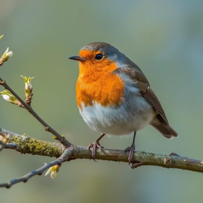 un rouge gorge sur une branche d'être qui bourgeonne
